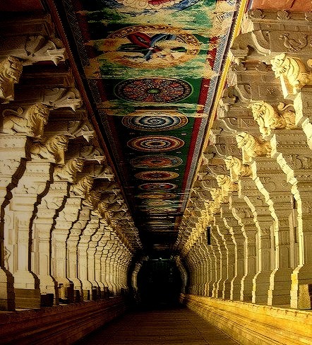 Corridor of Ramnathswamy Temple, the largest in the world in Rameshwaram, India
