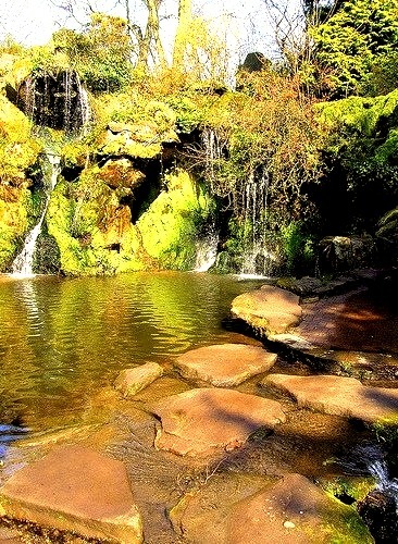 Stepping stones across the Sefton park Fairy Glen in Liverpool, England